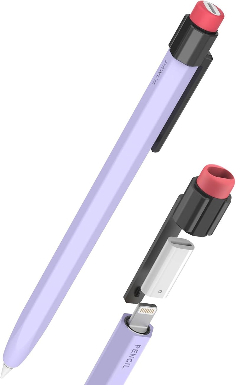 TRONWIN Pencil Case for Apple Pencil 1st Generation Sleeve Silicone Protective Cover Skin with Sturdy Clip Compatible with Charger Adapter【NOT Included】 and Apple Pencil 1st Generation (Lavender) - Image 1